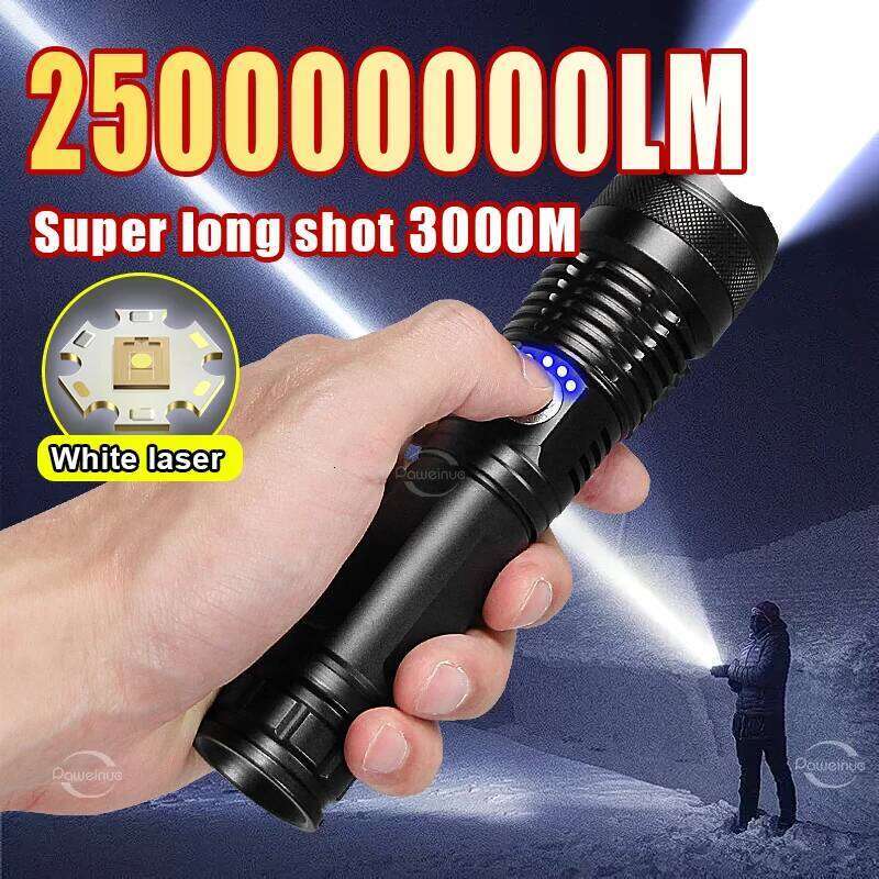 250000000 Lumens White Laser LED Strong Flashlight Torch light Rechargeable Powerful Zoomable Lantern Outdoor/Home Camping Lamp Z260301