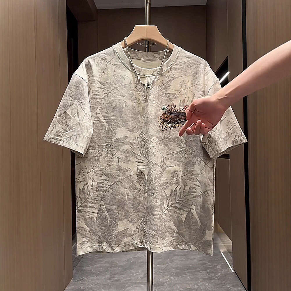 Trendy Brand Embroidered Letter Short For Men Summer Versatile Painted Smooth Sailing Printed Half Sleeve Youth Casual T-Shirt