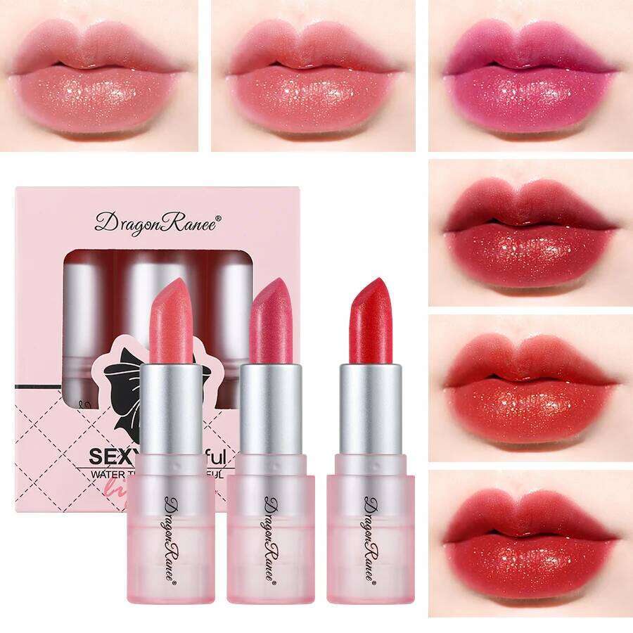 3-pack lipstick set, delicate, smooth, durable, waterproof, matte pearl, shiny, sparkling lipstick, holiday gift, party, versati H260302