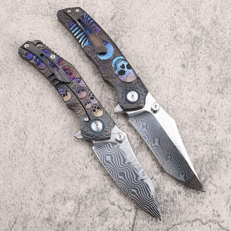 High Quality A2617 Flipper Folding Knife VG10 Damascus Steel Vacuum Heat Treatment Blade CNC Titanium Alloy Handle Ball Bearing Outdoor EDC Pocket Kni