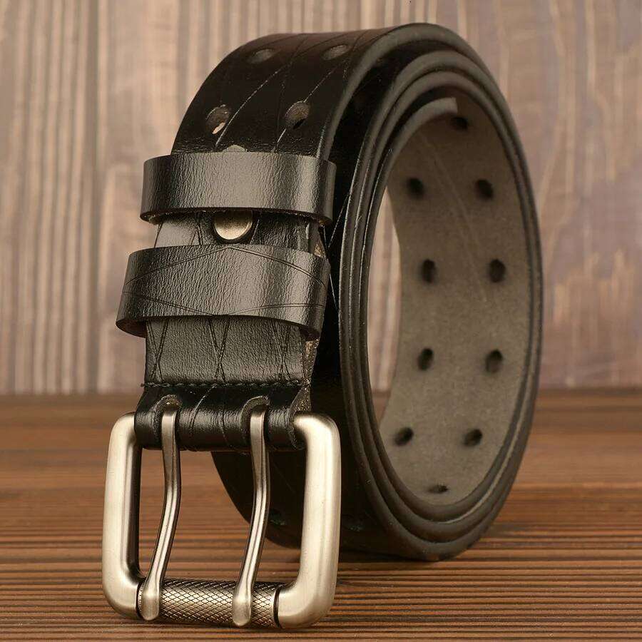 Top Quality Genuine Leather Belts For Men Luxury Brand Strap Male Double Needle Pin Buckle Fancy Vintage Jeans Fashion Business S260228