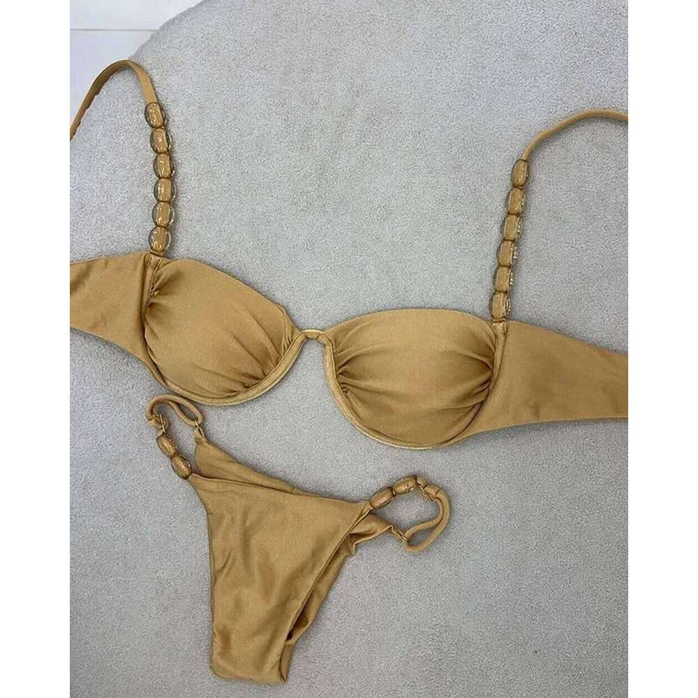 2025 Sexy Bikini Set High Waist Golden Printed Women Swimwear Push Up Bikinis Swimsuit Female Biquini Bathing Suit Z260301