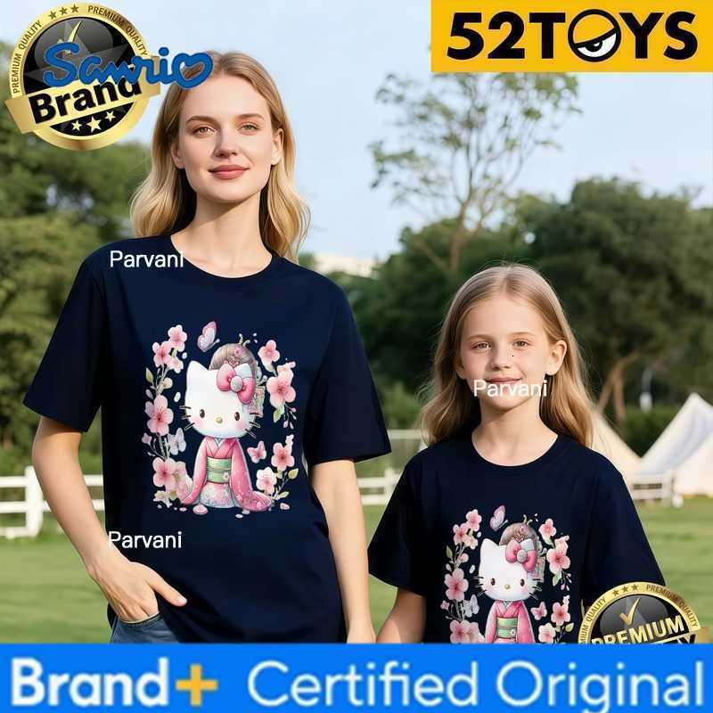 Sanrio 52TOYS Hello Kitty Kimono Print Family T-shirts 2026 Summer 100 Cotton Casual Loose Parent-Child Y2k Tees Single Piece3Pcs H260302