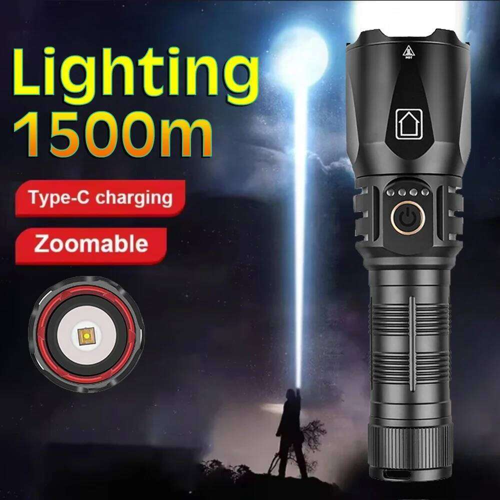 High Power White Laser LED Flashlight 26650 Battery USB Rechargeable Shot 1500m Strong Light Tactical Torch Outdoor Camping Lamp Z260301