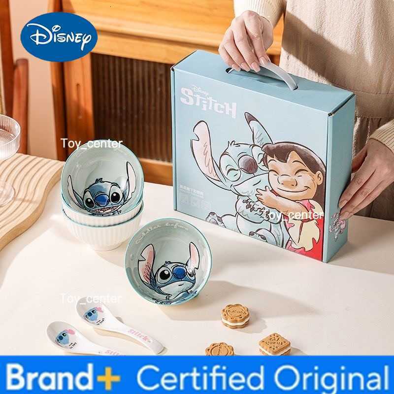 Disney Free shipping Lilo and Stitch rice bowl handle double-ear noodle bowl dish plate home cartoon cute tableware anime H260302
