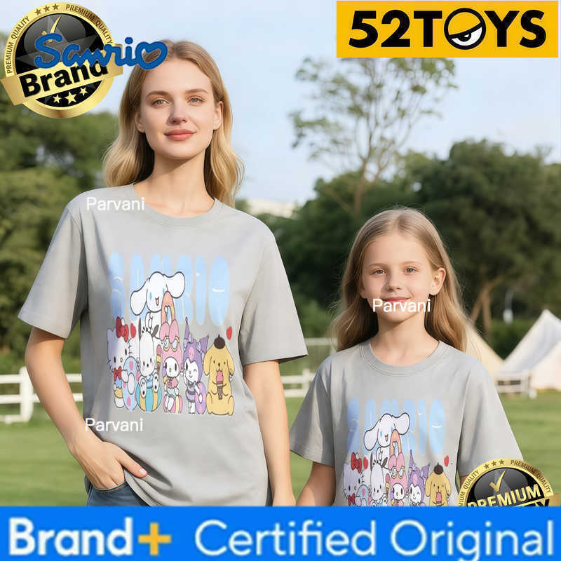 Sanrio 2026 Autumn-Winter Trending All-Stars Group Print 100 Cotton Parent-Child T-Shirts High Quality Loose Casual Fashion H260302