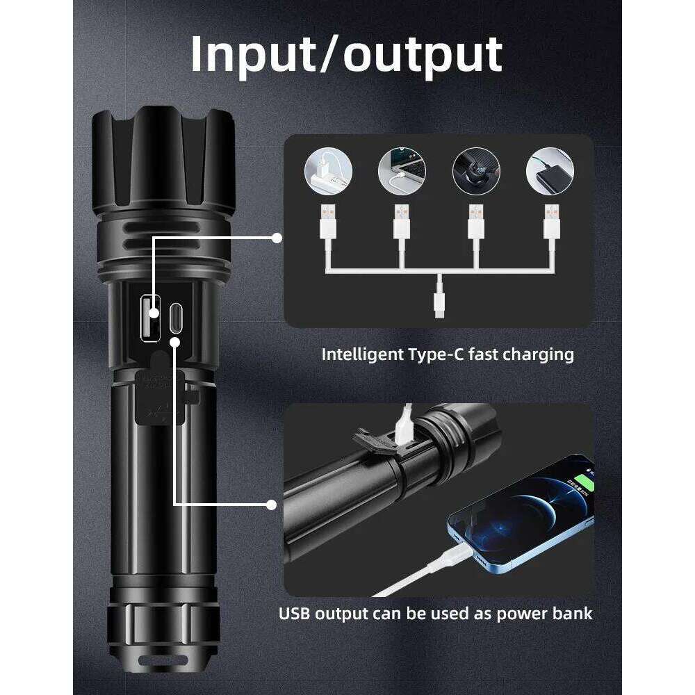 Super Bright Zoomable XHP70 LED 2000LM Rechargeable Flashlight Torch Tactical Light 18650 / 26650 Battery Z260301