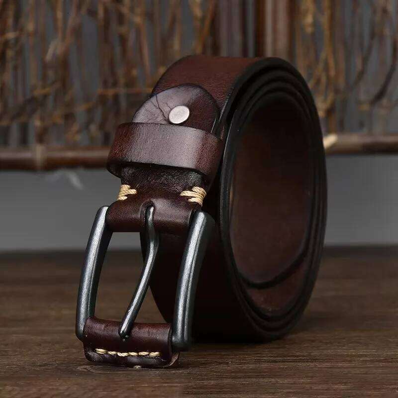 3.8cmNatural Genuine Male Quality Material Sturdy Steel Buckle Original Leather for Jeans Vintage Cowhide Belt S260228