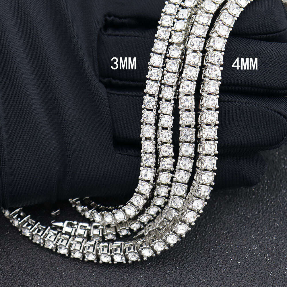 Single-Row Diamond Hip-Hop Necklace Rhinestone Tennis Chain Unisex Tennis Chain Jewelry