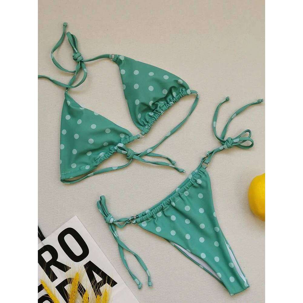 Circyy Print Bikini Women Dot Solid Swimwear Backless Lace Up Beachwear Sexy Thong Simple Classic Split Swimsuit Summer 2025 New Z260301