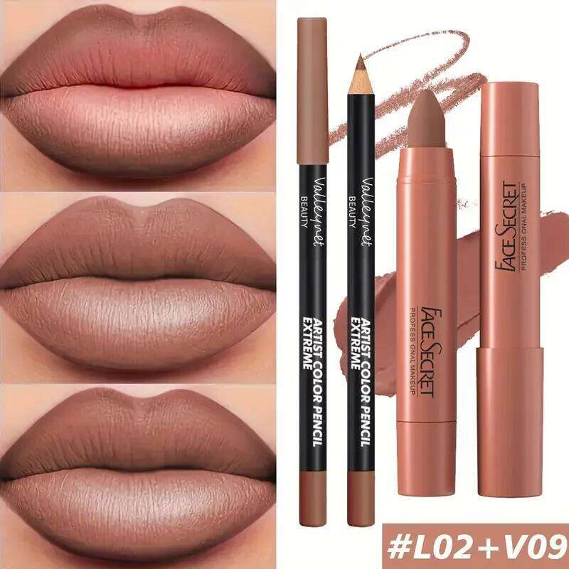 2pcs/Set Matte Velvet Lipstick - Long-lasting waterproof high-saturation non-sticky formula, deep berry tones, pink tones H260302