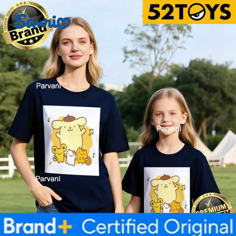 Sanrio 2026 Autumn-Winter Trending Pompompurin Little Friends Print 100 Cotton Parent-Child T-Shirts High Quality Loose Casual H260302