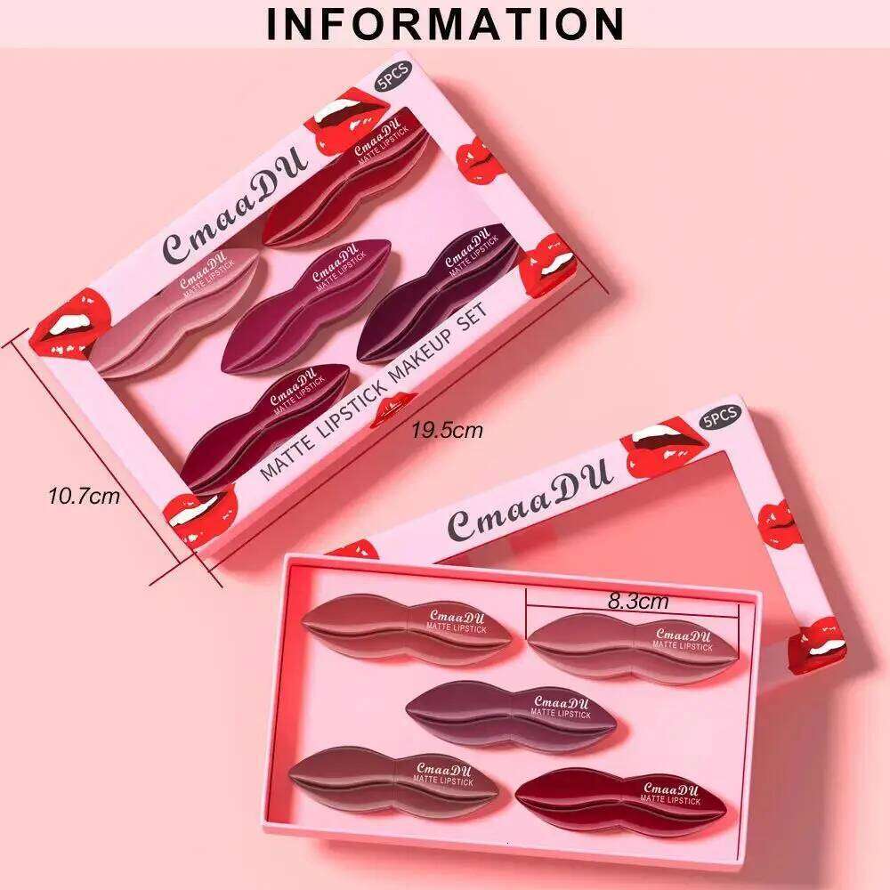 5pcs Matte Lipstick Set Velvety Smooth Long Lasting High Pigment Waterproof Lip Makeup Kit With Elegant Gift Box H260302