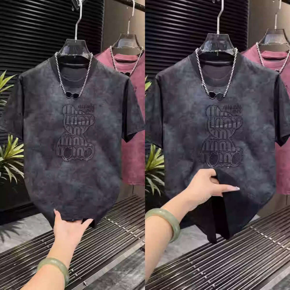 Summer New Trendy Rhinestone Printed Short T-Shirt Men's Fashion Casual Breathable Half Sleeve Ins