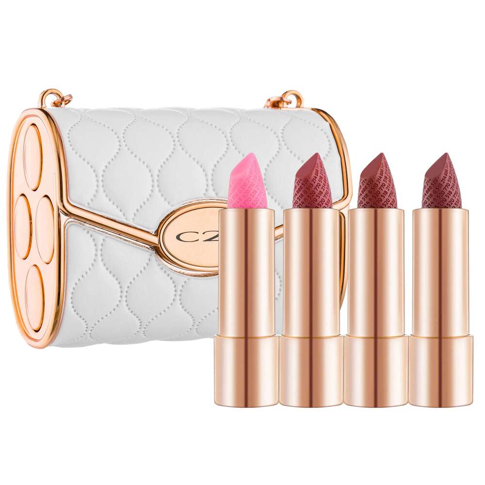 Luxury 4-Piece Lipstick Set, Waterproof & Long-Lasting 3.8g Each + Stylish Chain Bag Packaging for Christmas Gift H260302