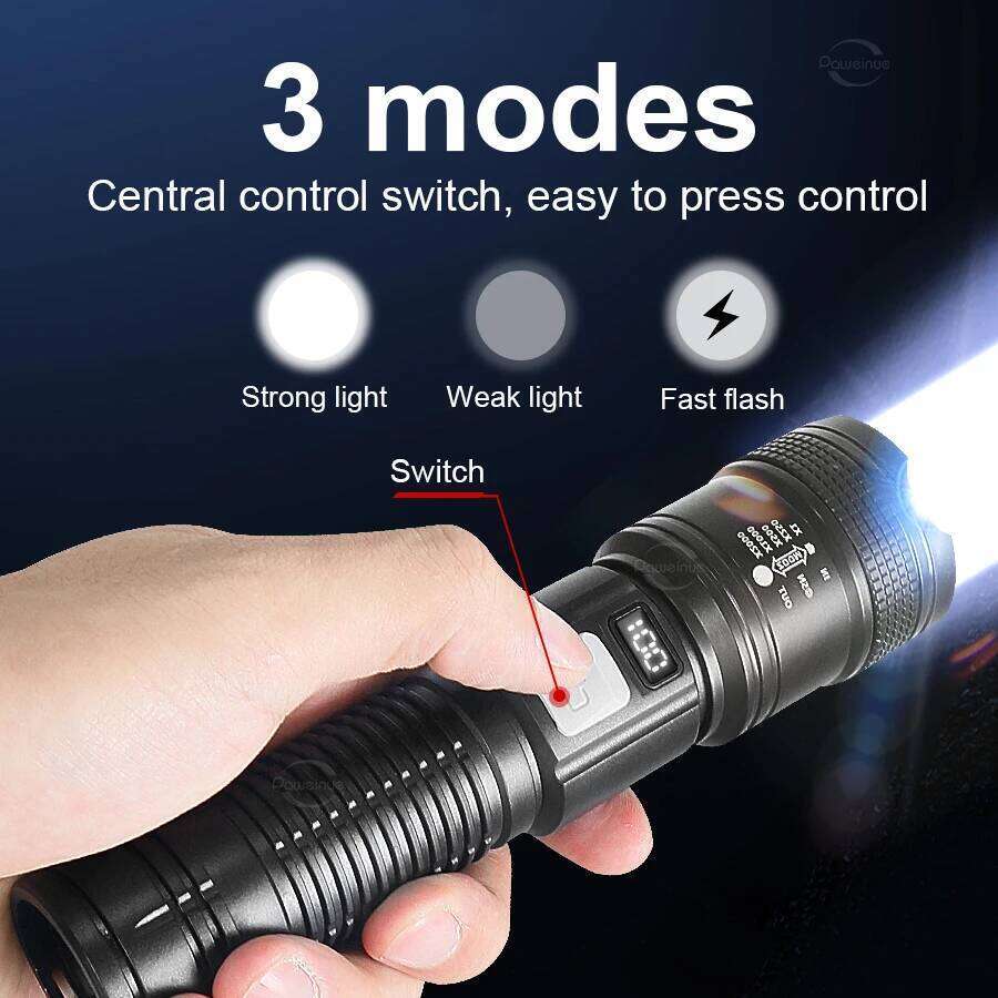 5000000LM Super Bright LED Flashlight High Powerful Lighting 2km Torch Outdoor Waterproof Light USB Rechargeable Camping Lantern Z260301