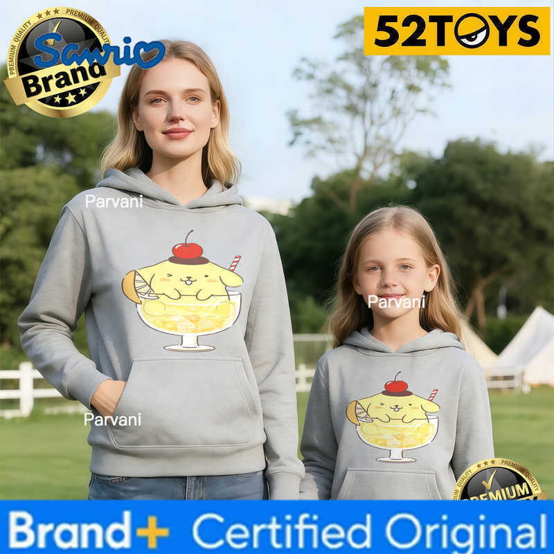 Sanrio 2026 Autumn-Winter Trending Pompompurin Parfait Print 100 Cotton Parent-Child Hoodies High Quality Loose Casual Comfortable H260302