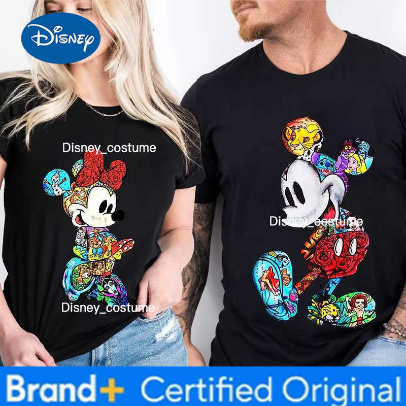 Disney Couple Mickey Mouse and Minnie Print T-shirt Mens and Womens Casual Cotton Short-sleeved T-shirt Oversize Clothing H260302