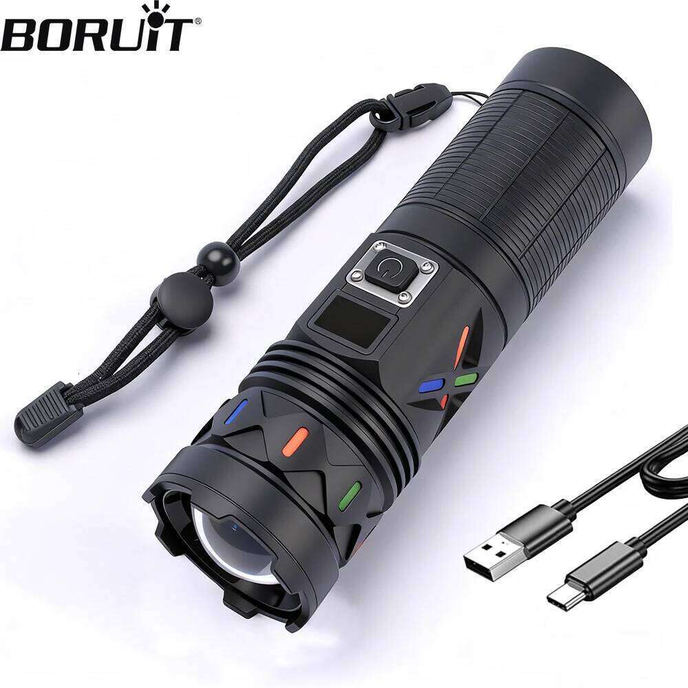BORUiT Ultra Bright 5000LM LED Flashlight 18650 Zoom USB Rechargeable Handheld Torch With Digital Display Camping Lantern Z260301