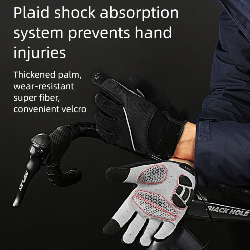 Outdoor mountain bike long finger touch screen gloves, breathable and shock-absorbing, men's and women's sports fitness, spring and summer c