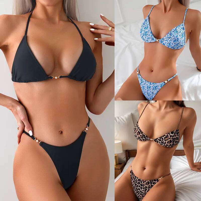 Leopard Print Bikini Set Women 2025 Summer High Waist 2 Piece Swimsuit V-neck Bra Push Suspender Backless Swimwear Bathing Suit Z260301
