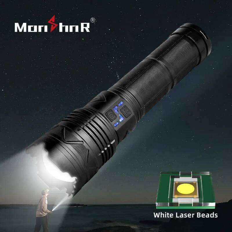 MONHNR Powerful LED Flashlight Super Bright Spotlight Long Range Zoomable Emergency Torch Outdoor Lamp lantern Power Display Z260301