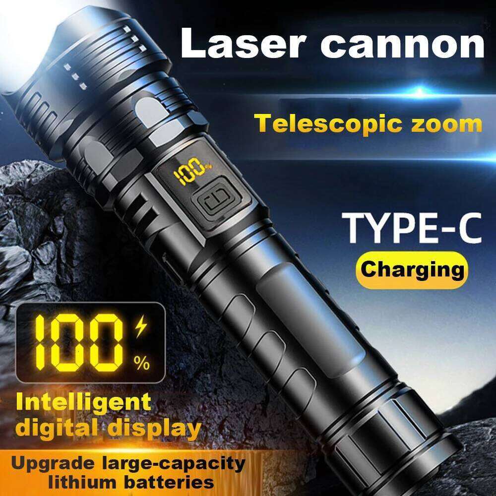 10W White Laser USB Charging Telescopic Focus Torch Display High Power Flashlight Waterproof for Camping Hiking Z260301