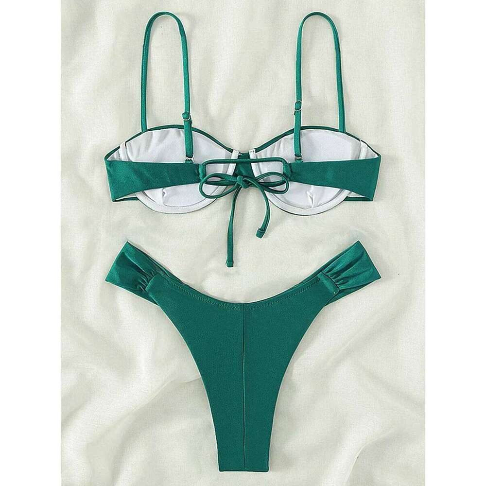 Sexy Wrinkled Underwired Brazilian Female Swimsuit Women Swimwear Two-pieces Bikini Set Triangle Bathing Suit Swim Lady Z260301