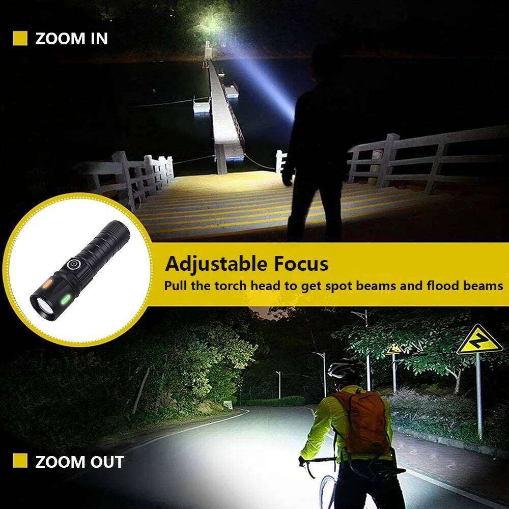 High Power Spotlight Long LED Flashlight 4light modes Aluminum Alloy Type-C Fast Charging Zoomable Ultra Bright Emergency Torch Z260301