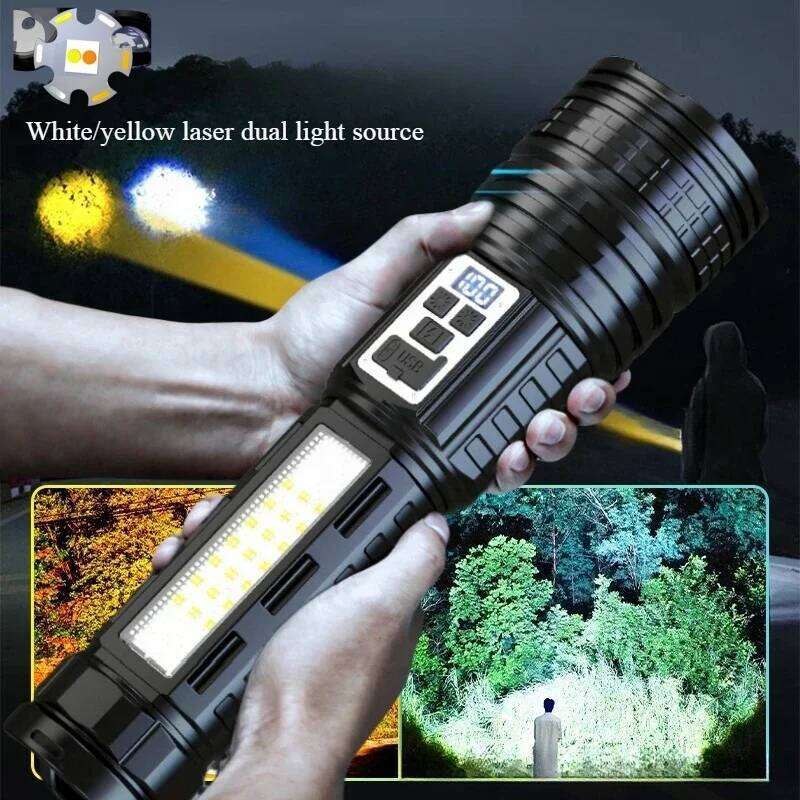 100000Lm High Power White And Yellow Laser Dual Source Cob Side Light Tactical Flashlight Emergency Spotlight Z260301