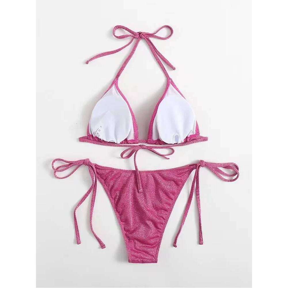 Shiny Sexy Set Triangle Bikinis Bandage Swimsuit Women Two Piece Swimwear Summer Biquini New Beachwear Push Up Bikini Z260301