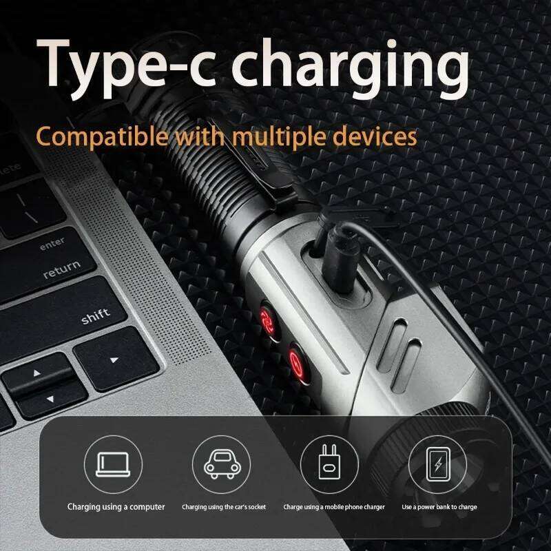 Strong LED Flashlight 90Rotatable USB Rechargeable Dual-Source Light with Magnetic Tail for Outdoor Emergency Use Z260301