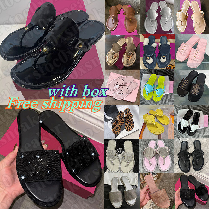 with box free shipping designer slippers diamond sparkling toryslippers womens slides summer flat sandals burchlys beach wedding shoes rhinestone slipper