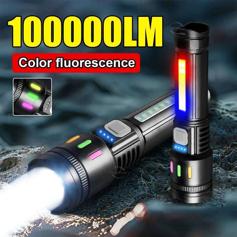 ABS Ultra Bright High Power Led Flashlight 100000LM COB Red Flash Lights 5 Modes USB Rechargeable Flashlights Outdoor Zoom Torch Z260301