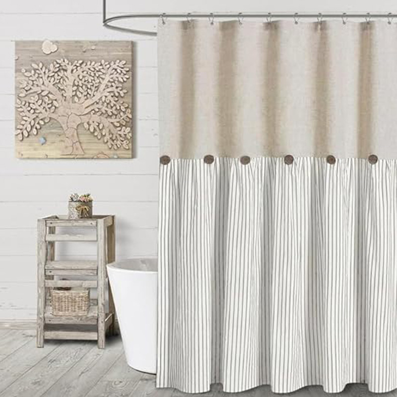 YL-38283 Button-Patchwork Skirted Bathroom Shower Curtain, Waterproof Cotton Linen, Supply of Button Linen Bathroom Curtain