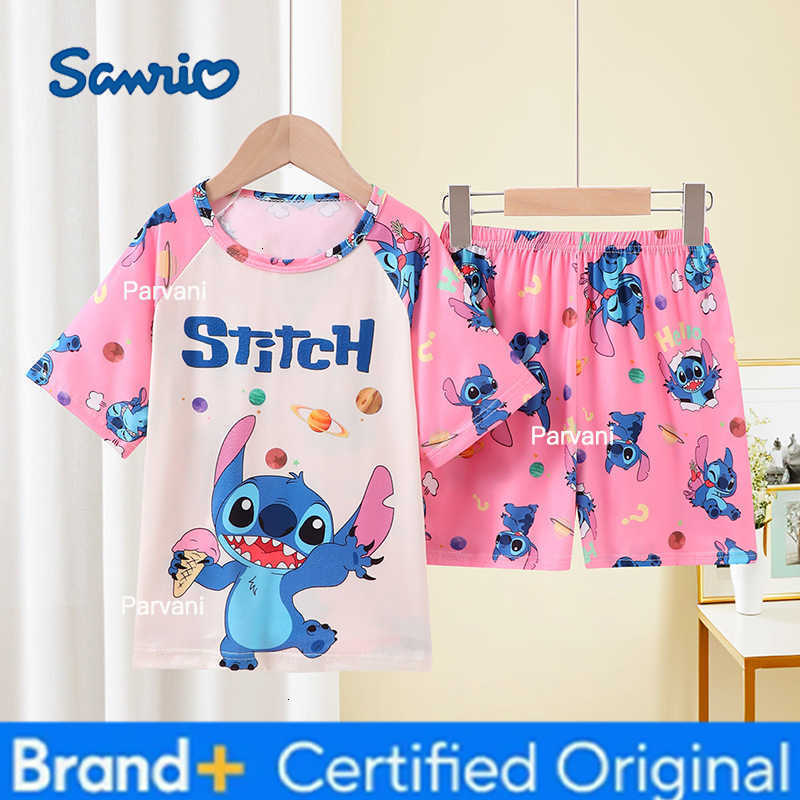 Sanrio Girls Pajamas Sets Cute Cartoon Short Sleeve Kids Pyjama Snow White Princess Elsa Mickey Mouse Print Summer Pijama H260302