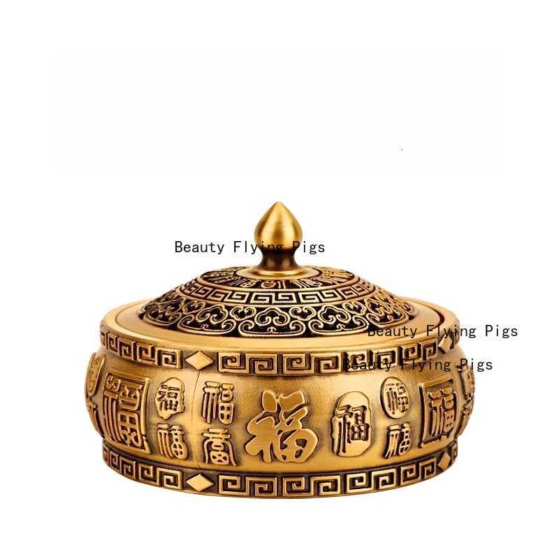 1pc Metal Ashtray Flat Bottomed Ashtray with Lid Desktop Ornament Buddhist Temple Utensils Incense Burner Home DecorationT260302