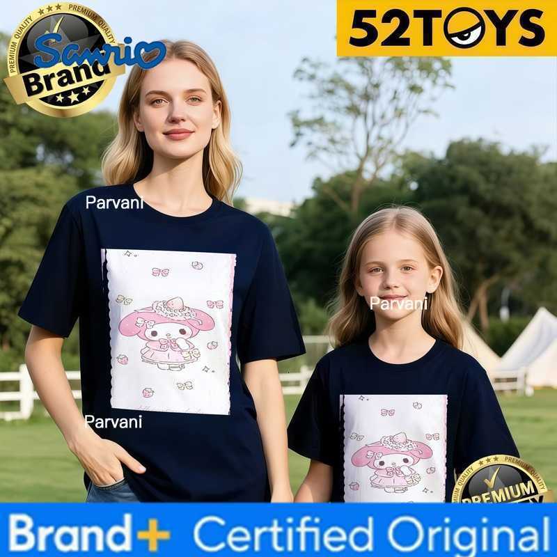 Sanrio 52TOYS My Melody Bow Print Family T-shirts 2026 Summer 100 Cotton Casual Loose Parent-Child Y2k Tees Single Piece3Pcs H260302
