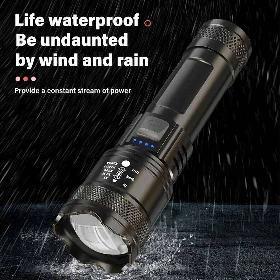 High Strong Power Led Flashlights 2000LM Tactical Torch with Display Light USB Charging Camping Fishing Emergency Zoom Lantern Z260301