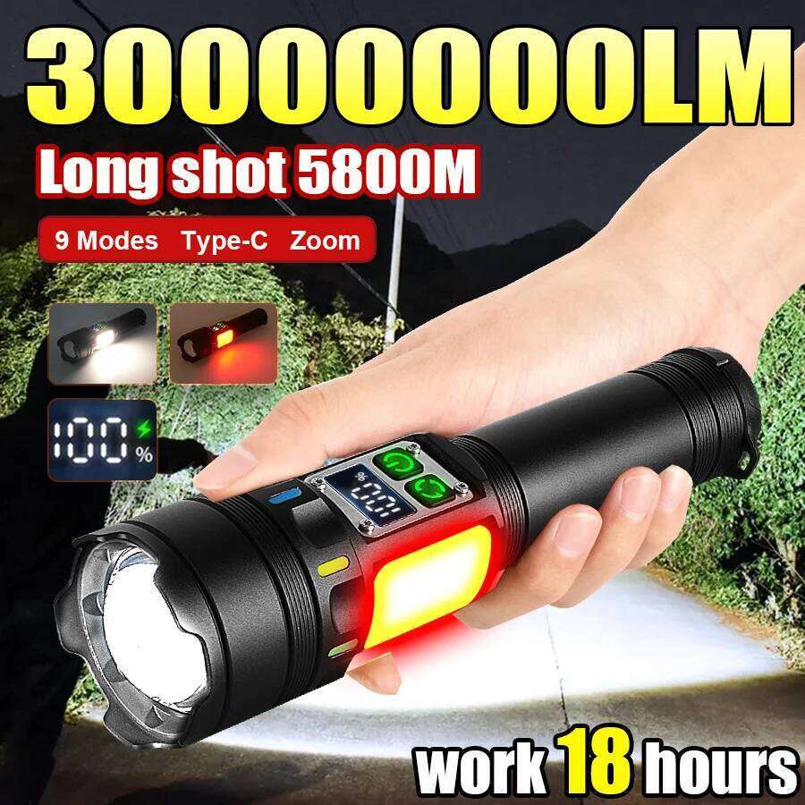 High Power LED Flashlight Built-in Battery USB Rechargeable Strong Light Torch Outdoor Camping Hiking Lantern Emergency Survival Z260301