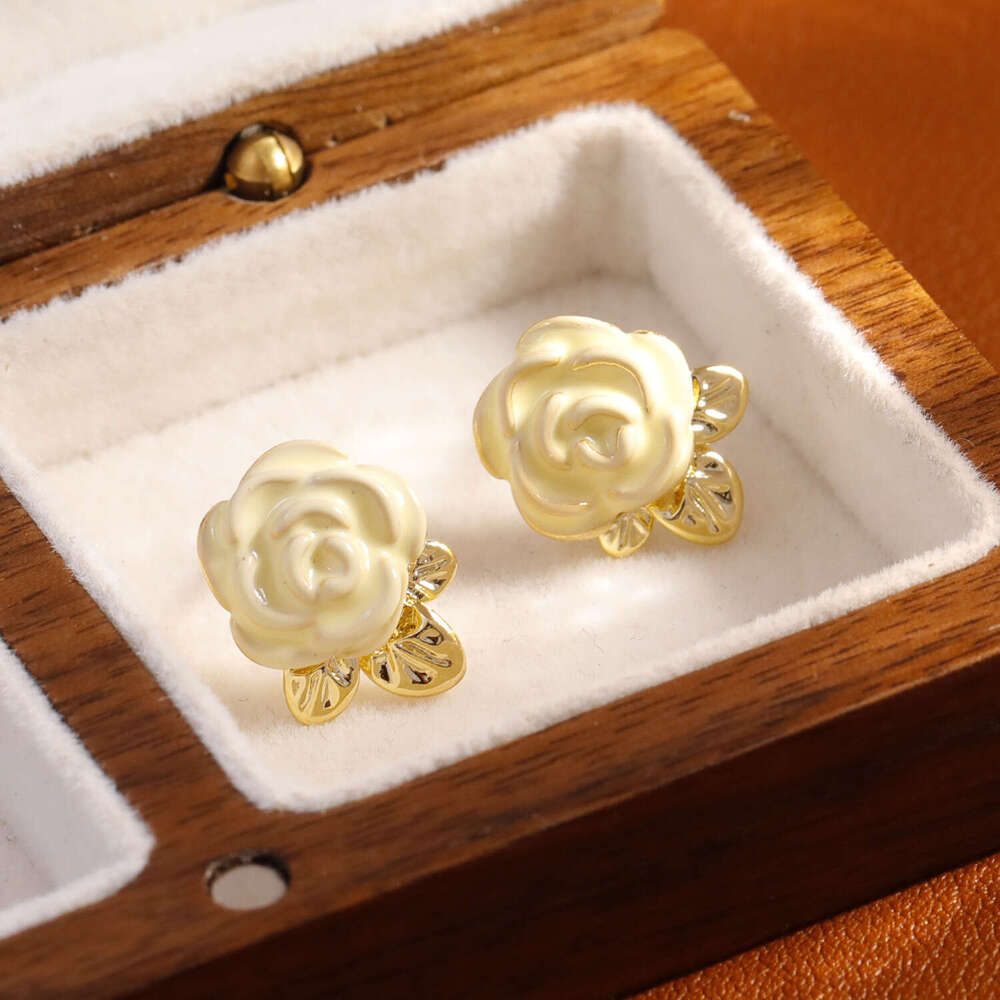 French-style Light Luxury Enamel Camellia Drop Glaze Vintage Super Fairy-like Gentle Style Earrings Ear Accessories