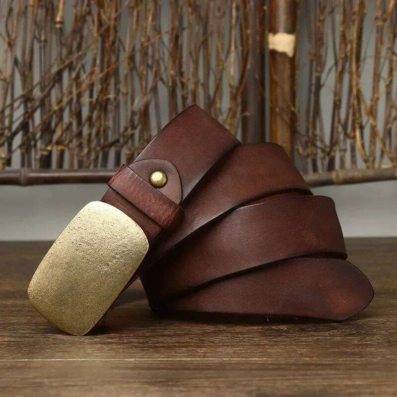 3.8CM Pure Cowhide High Quality Genuine Leather Belts for Men Strap Male Brass Buckle Fancy Vintage Jeans Cowboy Cintos Luxury S260228
