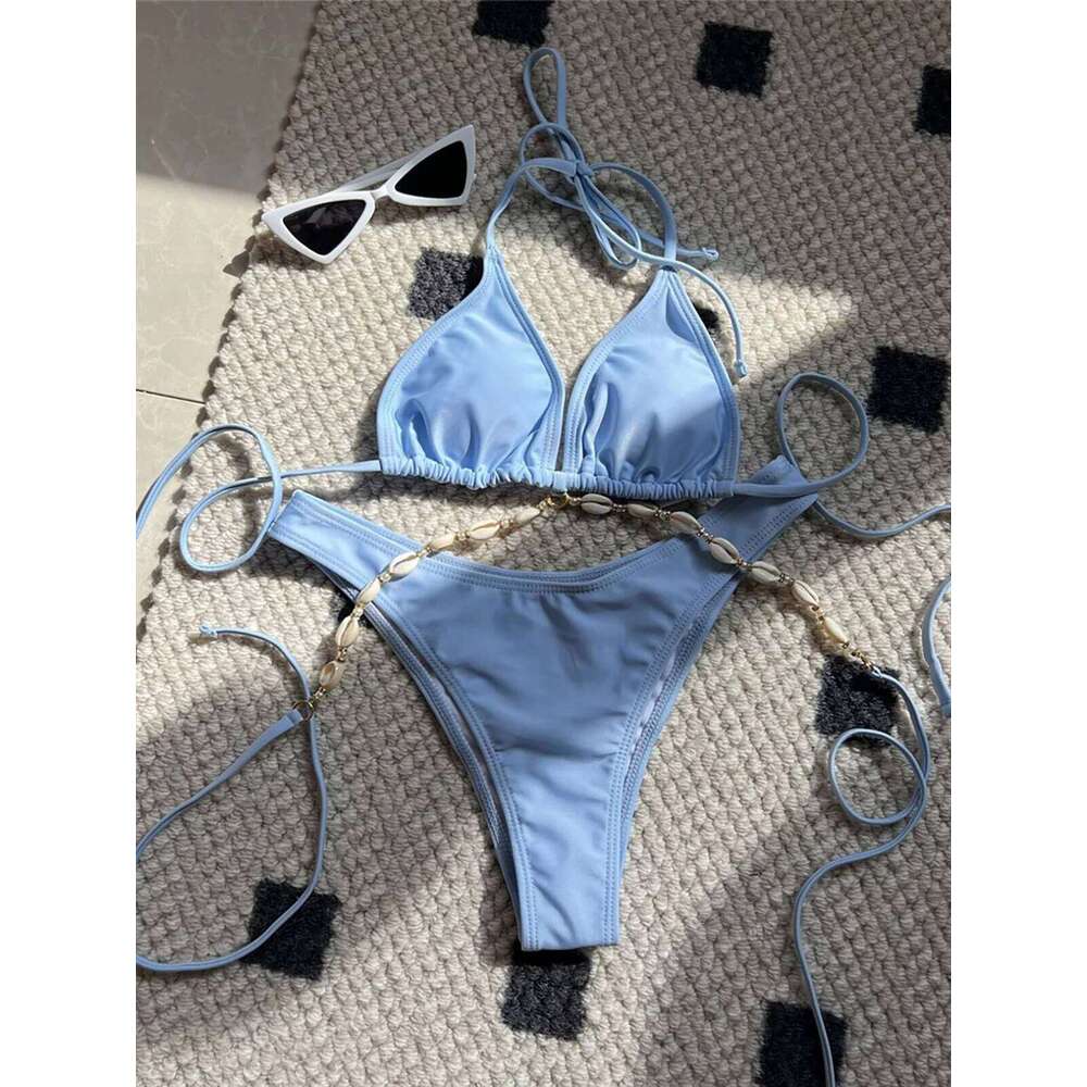 5 Colors Sexy Halter Shell Brazilian Female Swimsuit Women Swimwear Two-pieces Bikini set Bather Bathing Suit Swim K5469 Z260301