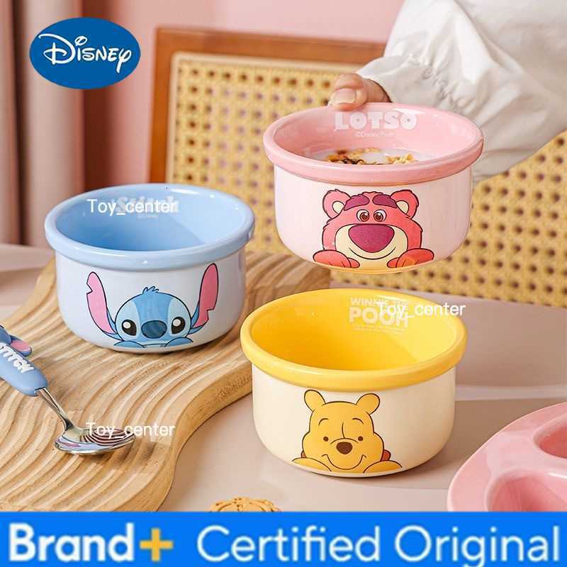 Disney Lotso Stitch Pooh Bear Salad Bowl Light Dinner Plate Household Ceramic Plate Cute Styling Rice Bowl Anti-wear Tableware H260302