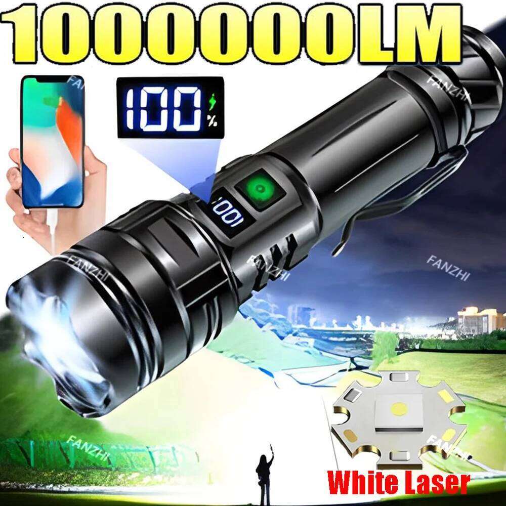 1000000LM Powerful LED Flashlight Super Bright Rechargeable Portable Ultra Power Torch lamp Outdoor Emergency Camping Lantern Z260301