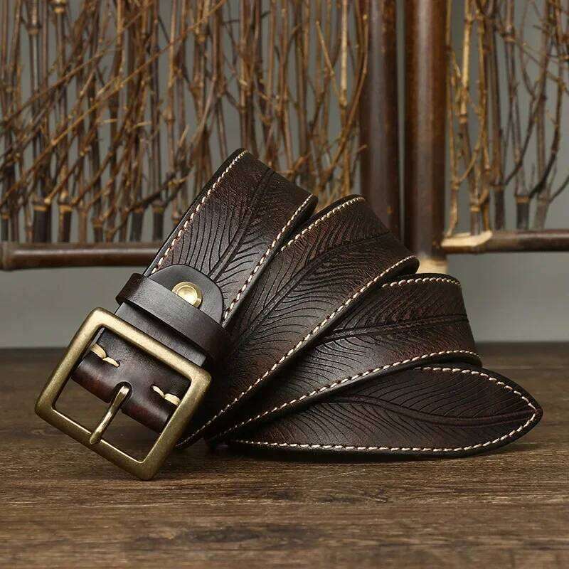 3.8CM Pure Cowhide High Quality Genuine Leather Belts for Men Carve Strap Male Brass Buckle Fancy Vintage Jeans Cowboy Cintos S260228