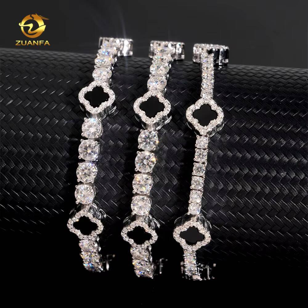 Iced Out 3mm 5mm 925 Silver Moissanite Diamond Tennis Necklace with Flower Design Fashion Tennis Jewelry for Men Women