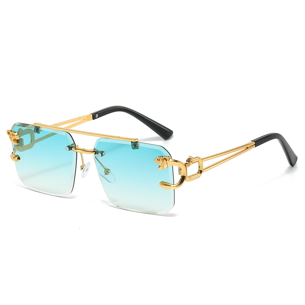 Hot Selling Dual Beam Cutting Edge Square Frameless Glasses Designer Sunglasses Men's Glasses European And American Fashion Leopard Print Women&#