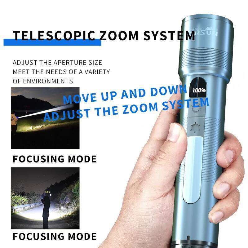 WARSUN 1000 Lm LED Lithium Battery Rechargeable Flashlight Multifunctional Outdoor Torch Portable Zoomable Camping Light Z260301