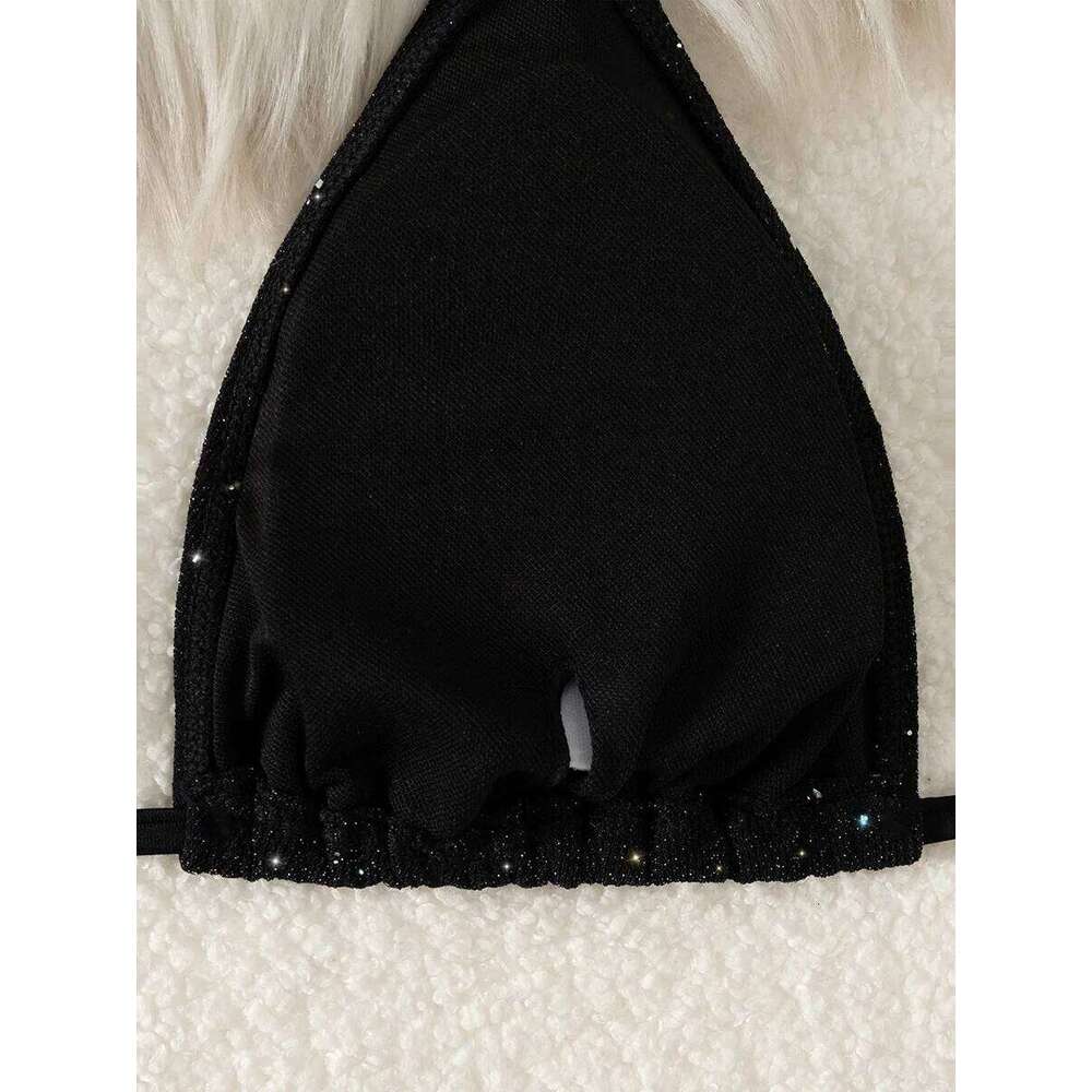 Shiny Sparkling Halter Strappy 2025 High Cut Bikinis Female Swimsuit Women Swimwear Two-pieces Bikini Set Bathing Suit Z260301